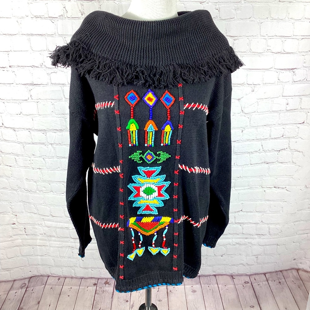 Vintage Native American Inspired Sweater BeadedWomen’s Sz‎ Large Victoria Jones